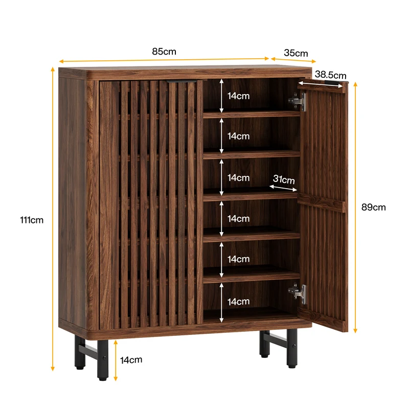 Tribesigns Armoire à Chaussures à 6 Niveaux avec Portes à persiennes, Grande Armoire de Rangement à Chaussures en Bois avec étagères réglables