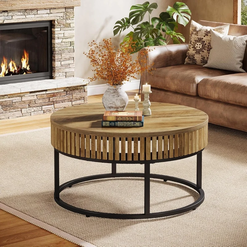 Tribesigns Table Basse Ronde de 80 cm, Table Basse Salon Bois Table D'appoint de Canapé Circulaire