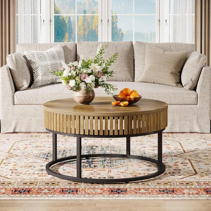 Tribesigns Table Basse Ronde de 80 cm, Table Basse Salon Bois Table D'appoint de Canapé Circulaire