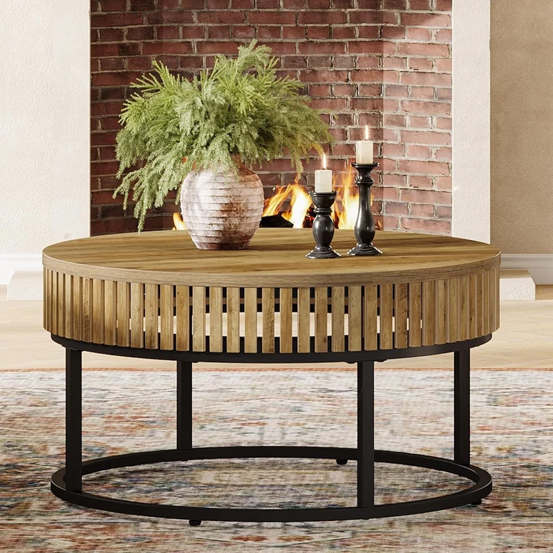 Tribesigns Table Basse Ronde de 80 cm, Table Basse Salon Bois Table D'appoint de Canapé Circulaire