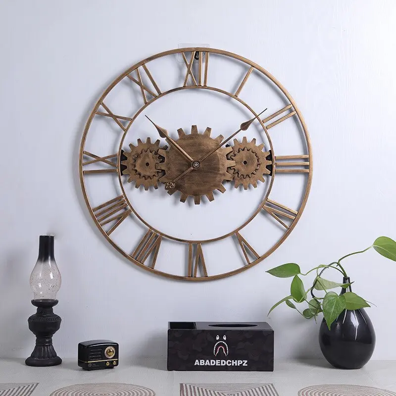 Horloge Industrielle Triple Engrenage Or
