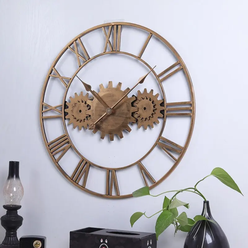 Horloge Industrielle Triple Engrenage Or