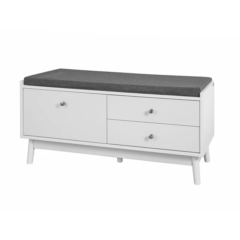 SoBuy FSR56-W Banc à Chaussures avec Coussin Rembourré et 3 Tiroirs pour Entrée Couloir – 100x40x49 cm, Blanc