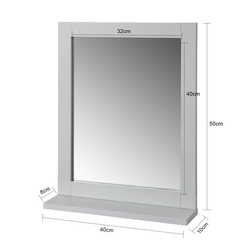 sebuyfr.comG129-HG Miroir Mural Meuble Salle de Bain avec 1 étage Plateau -Gris Clair