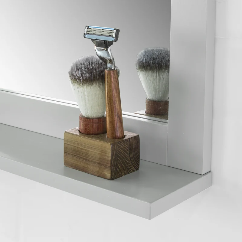 sebuyfr.comG129-HG Miroir Mural Meuble Salle de Bain avec 1 étage Plateau -Gris Clair