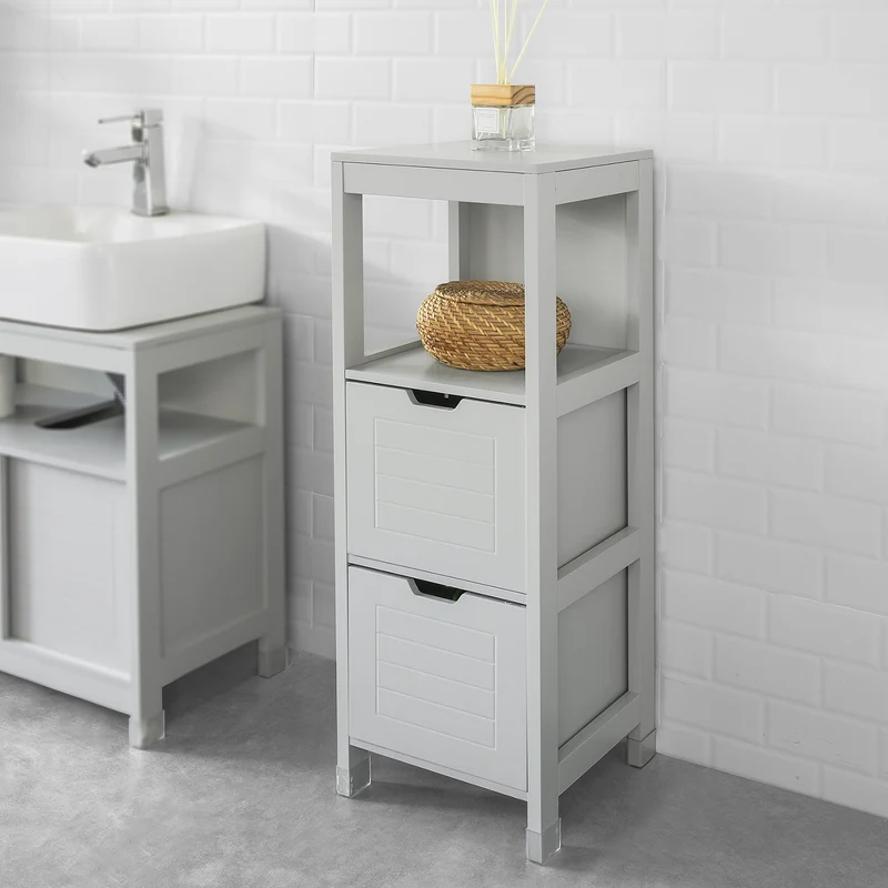 sebuyfr.comG127-HG Meuble Demi-Colonne Meuble Bas de Salle de Bain Armoire Toilette-Gris Clair