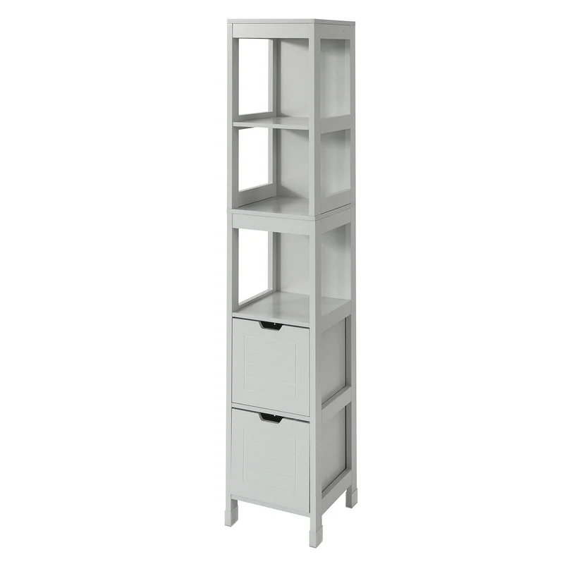 sebuyfr.comG126-HG Meuble Colonne de Salle de Bain Armoire Haute – 4 étagères et 2 tiroirs -Gris Clair
