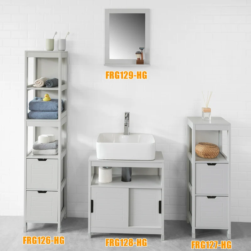 sebuyfr.comG126-HG Meuble Colonne de Salle de Bain Armoire Haute – 4 étagères et 2 tiroirs -Gris Clair