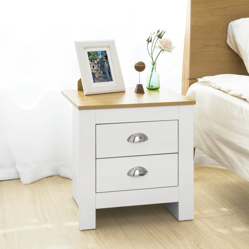 SoBuy FBT86-W Table de Chevet Table de Nuit Bout de Canapé Table d'Appoint avec 2 tiroirs