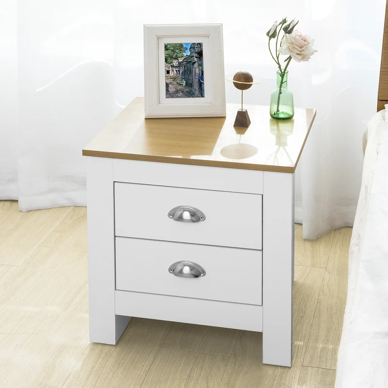 SoBuy FBT86-W Table de Chevet Table de Nuit Bout de Canapé Table d'Appoint avec 2 tiroirs