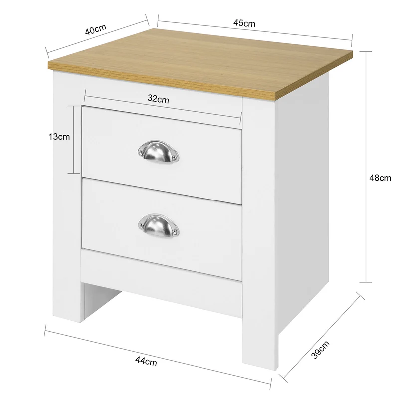 SoBuy FBT86-W Table de Chevet Table de Nuit Bout de Canapé Table d'Appoint avec 2 tiroirs