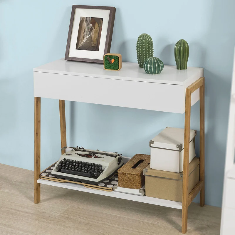 SoBuy FWT48-WN Table Console Table d’appoint avec tiroir et étagère