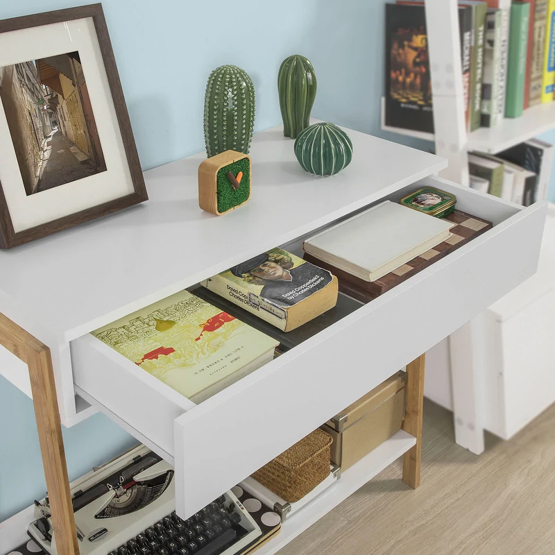 SoBuy FWT48-WN Table Console Table d’appoint avec tiroir et étagère