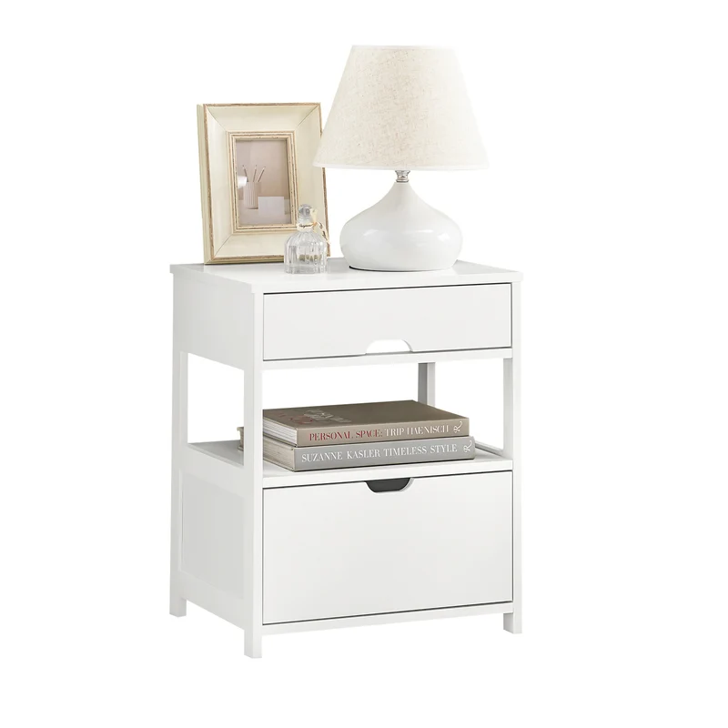 SoBuy FRG258-W Table de Chevet avec 2 tiroirs et étagère, Table de Nuit pour Chambre à Coucher - Meuble de Rangement Moderne L45 x P38 x H55 cm Blanc