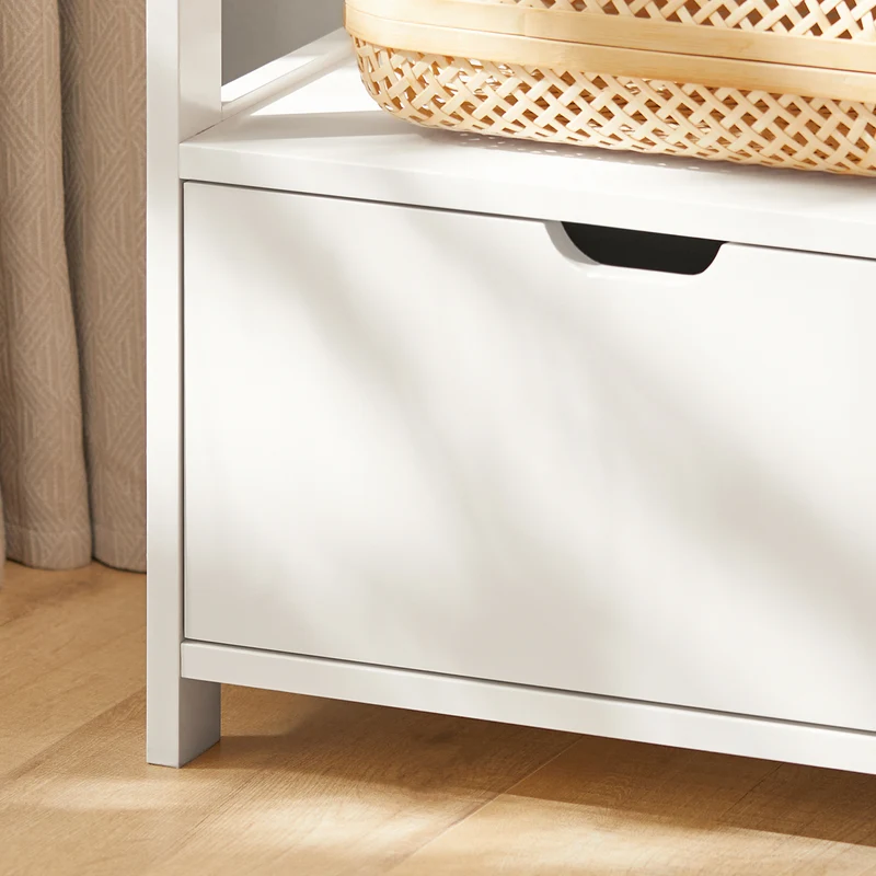 SoBuy FRG258-W Table de Chevet avec 2 tiroirs et étagère, Table de Nuit pour Chambre à Coucher - Meuble de Rangement Moderne L45 x P38 x H55 cm Blanc