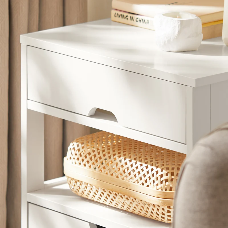 SoBuy FRG258-W Table de Chevet avec 2 tiroirs et étagère, Table de Nuit pour Chambre à Coucher - Meuble de Rangement Moderne L45 x P38 x H55 cm Blanc