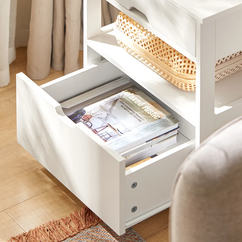 SoBuy FRG258-W Table de Chevet avec 2 tiroirs et étagère, Table de Nuit pour Chambre à Coucher - Meuble de Rangement Moderne L45 x P38 x H55 cm Blanc