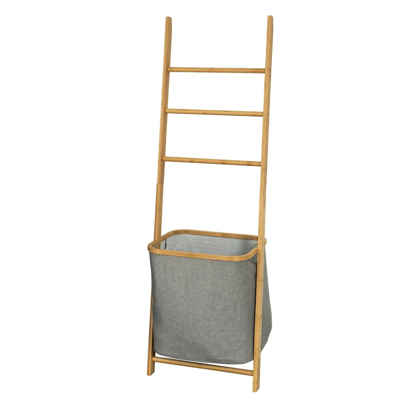 sebuyfr.comG263-N Échelle Porte-Serviettes Support pour Serviettes sans Perçage avec 1 Panier à Linge Amovible et 3 Barres