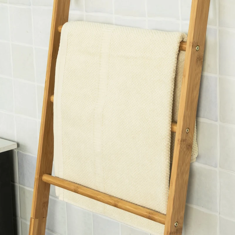 sebuyfr.comG263-N Échelle Porte-Serviettes Support pour Serviettes sans Perçage avec 1 Panier à Linge Amovible et 3 Barres