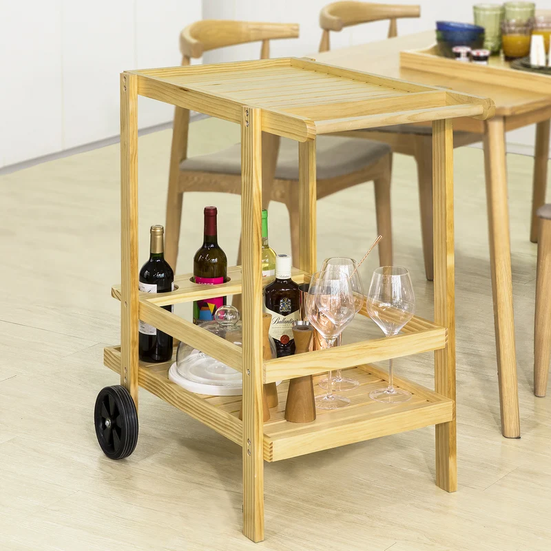 SoBuy FKW95-N Chariot de Service à roulettes Chariot de Cuisine en Bois Table roulante de Rangement