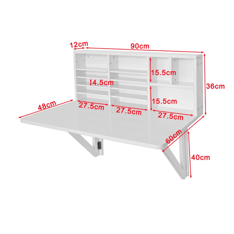 SoBuy FWT07-W Bureau Table murale rabattable avec Armoire murale intégrée, Table cuisine pliable, Table de repas -Blanc