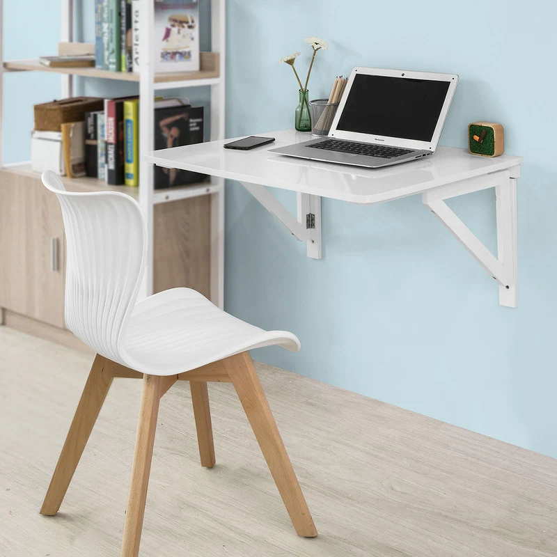 SoBuy FWT05-W Bureau Table de Cuisine Table Murale Rabattable en Bois 75×60cm, Blanc