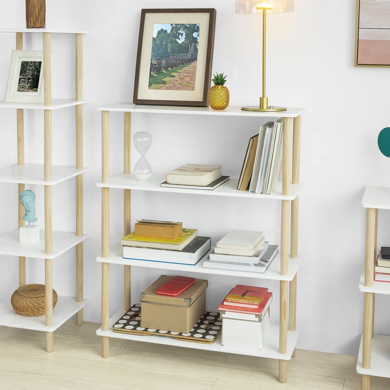 SoBuy STR03-WN Étagère de rangement Bibliothèque Étagère avec 4 tablettes Étagère de cuisine Étagère polyvalente