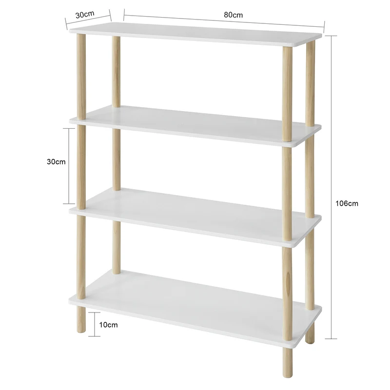 SoBuy STR03-WN Étagère de rangement Bibliothèque Étagère avec 4 tablettes Étagère de cuisine Étagère polyvalente