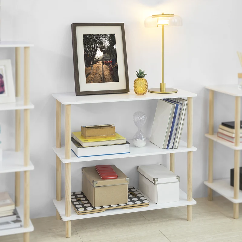 SoBuy STR02-WN Étagère de Rangement Bibliothèque Étagère avec 3 tablettes Étagère de Cuisine Étagère Polyvalente