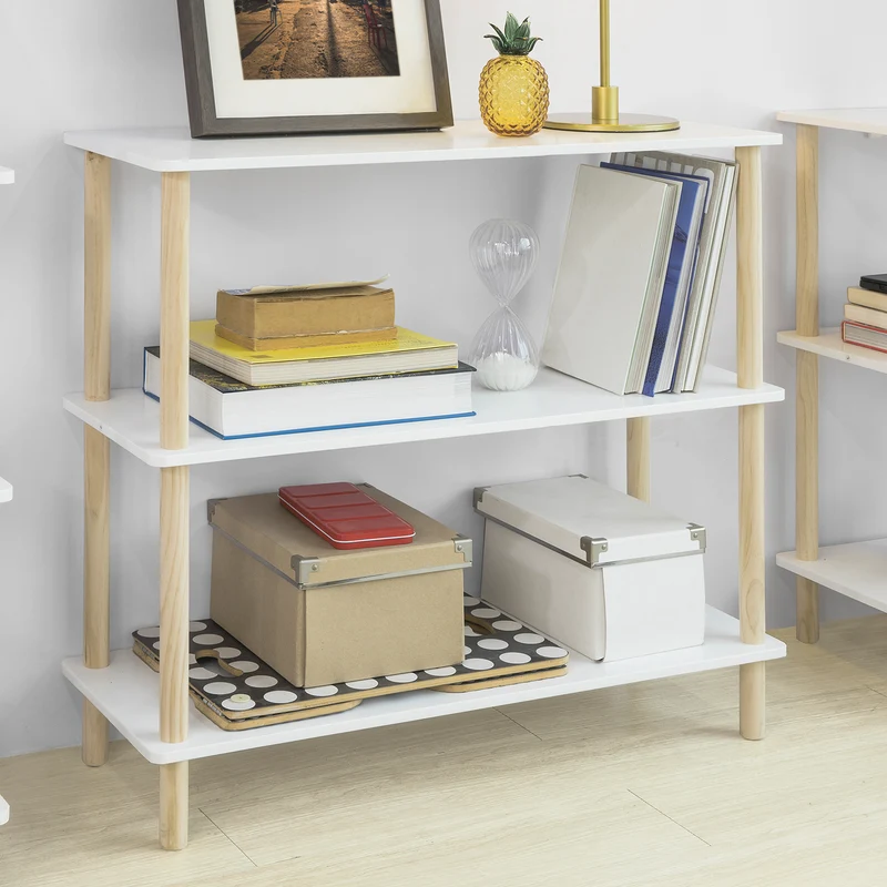 SoBuy STR02-WN Étagère de Rangement Bibliothèque Étagère avec 3 tablettes Étagère de Cuisine Étagère Polyvalente