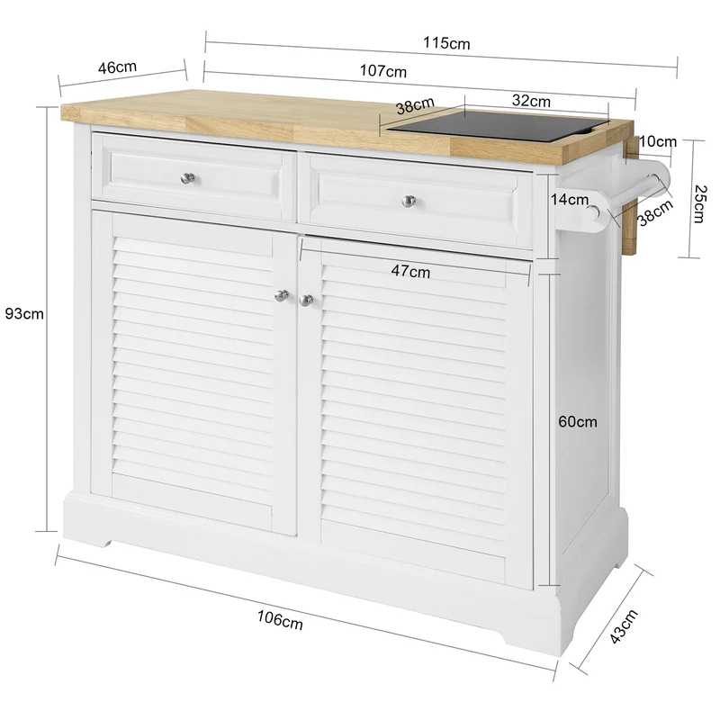 SoBuy FKW84-WN Desserte sur roulettes Meuble de Cuisine de Service Roulant avec Plans de Travail Rabattable, Grande Armoire de Rangement