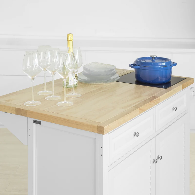 SoBuy FKW84-WN Desserte sur roulettes Meuble de Cuisine de Service Roulant avec Plans de Travail Rabattable, Grande Armoire de Rangement