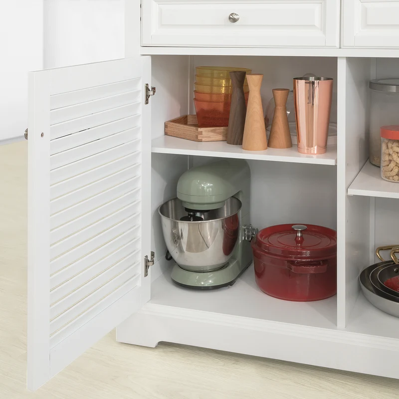 SoBuy FKW84-WN Desserte sur roulettes Meuble de Cuisine de Service Roulant avec Plans de Travail Rabattable, Grande Armoire de Rangement