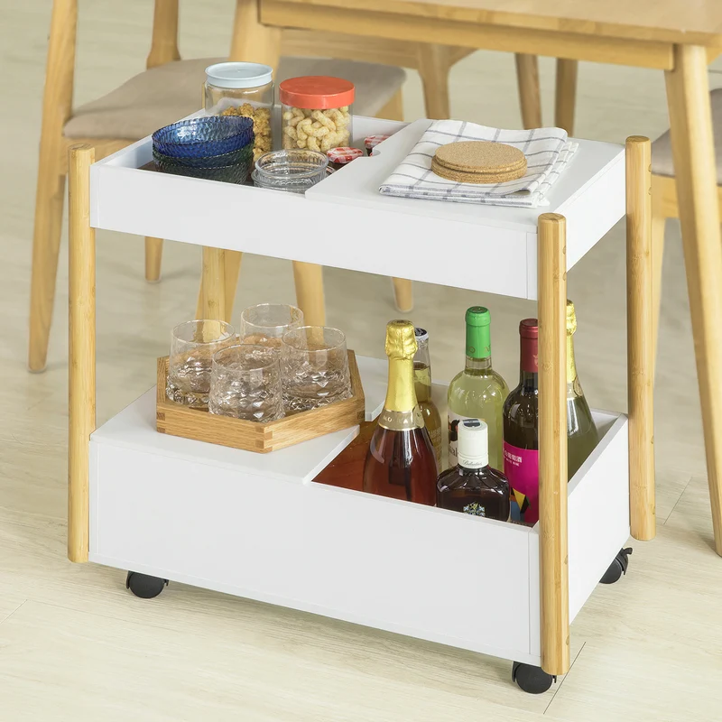 SoBuy FKW92-WN Chariot de Servie Roulant à 2 Niveaux Table à roulettes de Service Desserte à roulettes de Cuisine