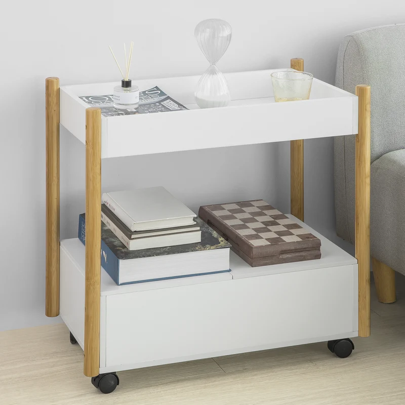 SoBuy FKW92-WN Chariot de Servie Roulant à 2 Niveaux Table à roulettes de Service Desserte à roulettes de Cuisine