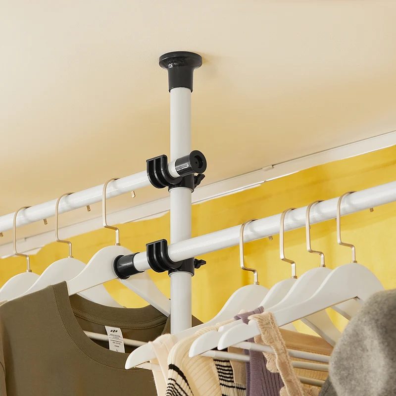 SoBuy KLS04 Portant à vêtements télescopique solide - Penderie ouverte réglable avec tringles et étagères, Porte manteau pour chambre/dressing, Blanc
