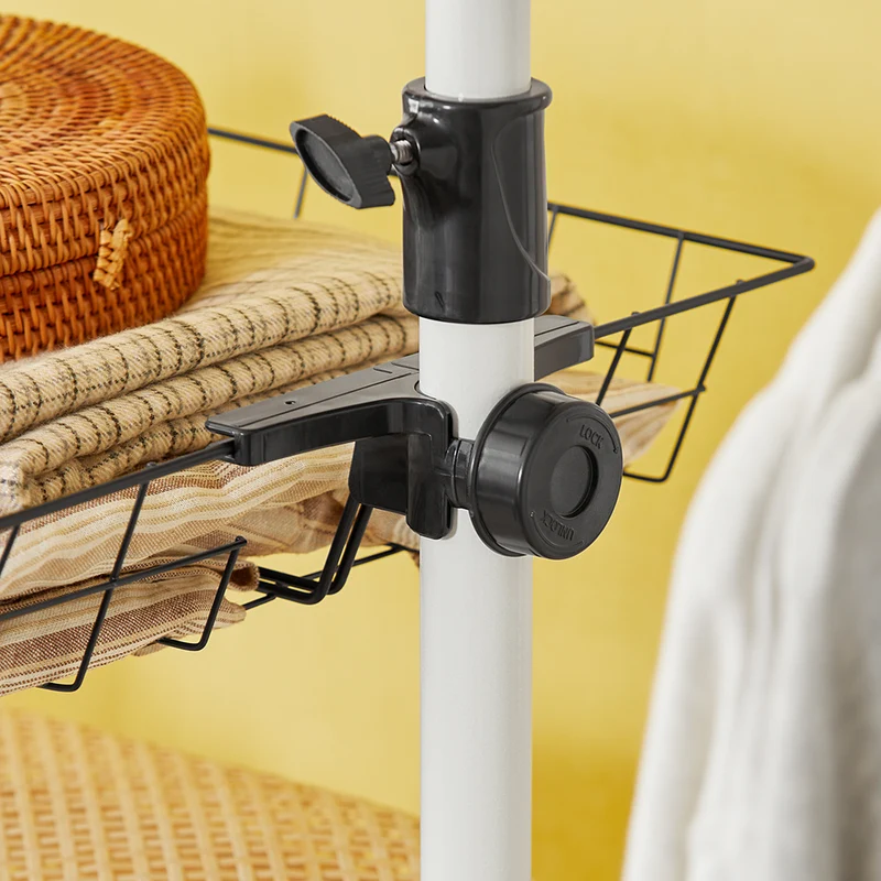 SoBuy KLS04 Portant à vêtements télescopique solide - Penderie ouverte réglable avec tringles et étagères, Porte manteau pour chambre/dressing, Blanc