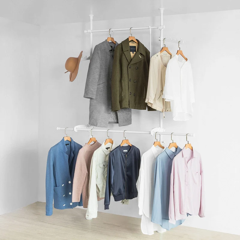 SoBuy KLS02-W Garde-Robe Penderie Télescopique 2 Barres Portant de Vêtement