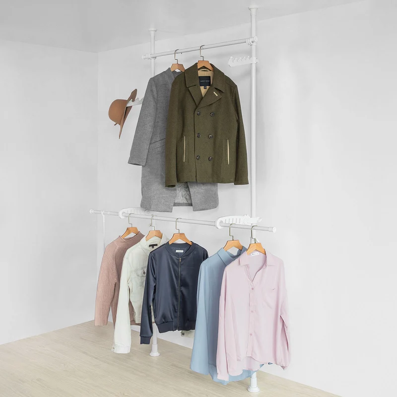 SoBuy KLS02-W Garde-Robe Penderie Télescopique 2 Barres Portant de Vêtement