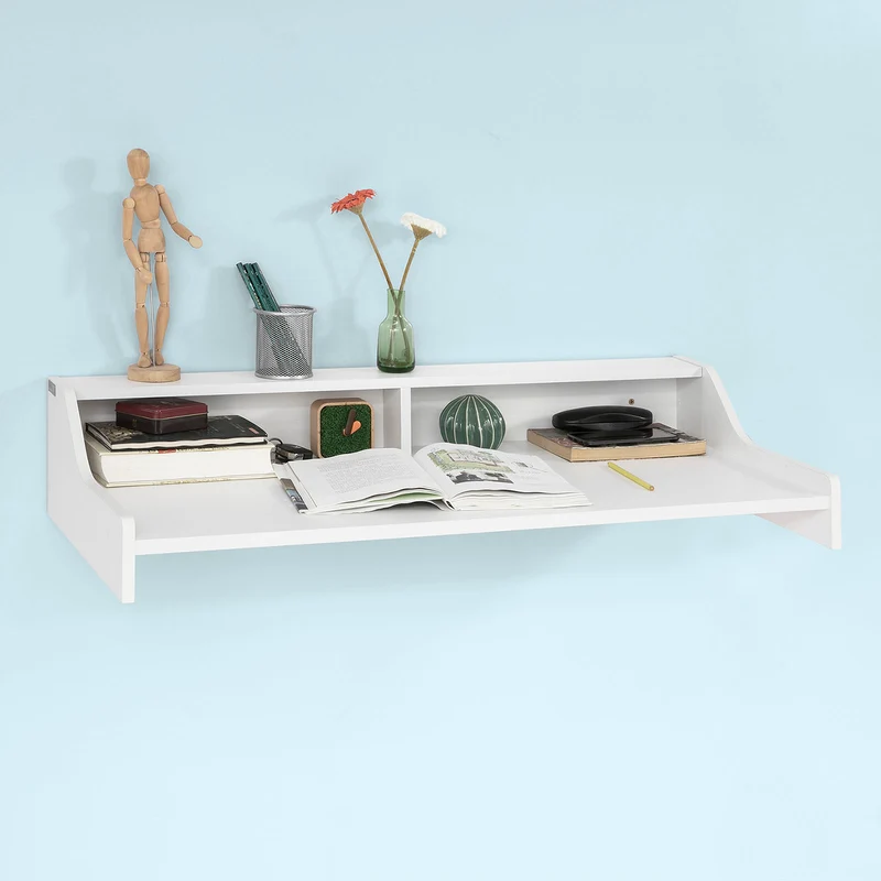 SoBuy FWT47-W Table de cuisine muraleBureau informatique avec 2 niches de rangement