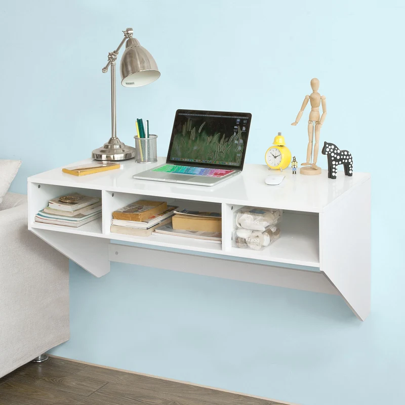 SoBuy FWT14-W Table murale Table de cuisine Bureau informatique avec 3 compartiments