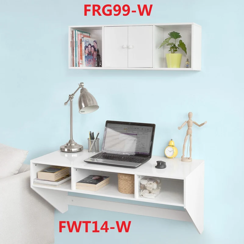 SoBuy FWT14-W Table murale Table de cuisine Bureau informatique avec 3 compartiments