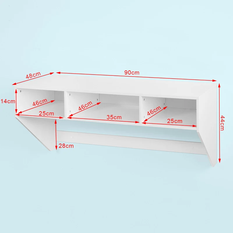 SoBuy FWT14-W Table murale Table de cuisine Bureau informatique avec 3 compartiments