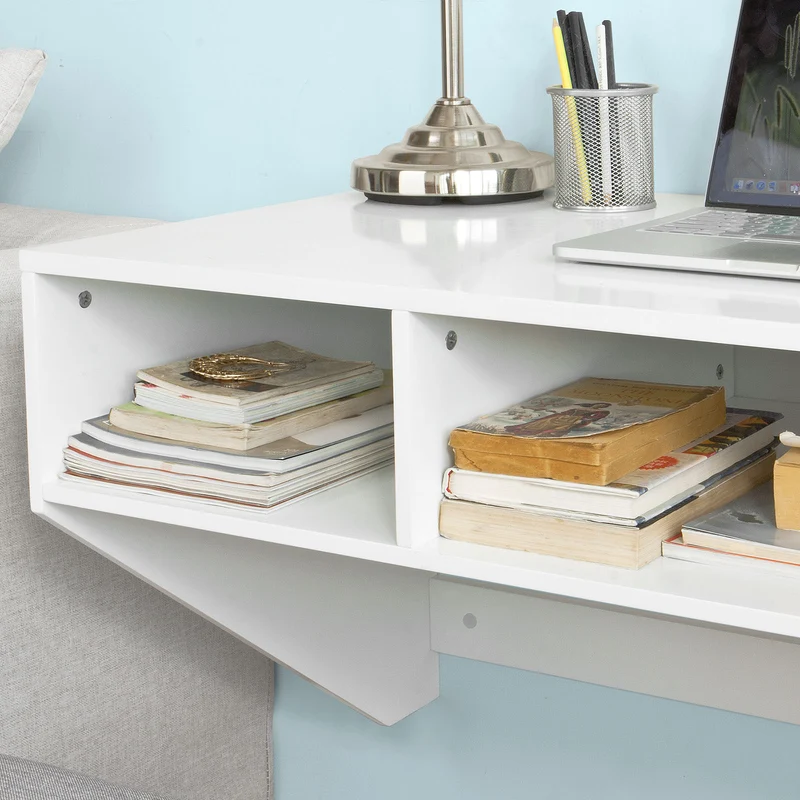 SoBuy FWT14-W Table murale Table de cuisine Bureau informatique avec 3 compartiments