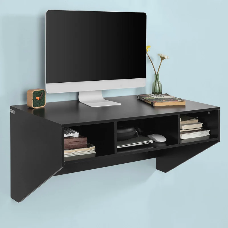SoBuy FWT14-SCH Table murale Table de cuisine Bureau informatique avec 3 compartiments