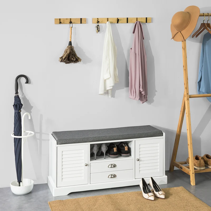 SoBuy FSR71-W Banc à Chaussures avec Coussin Rembourré et Rangement pour Entrée Couloir – 105x37x49 cm, Blanc