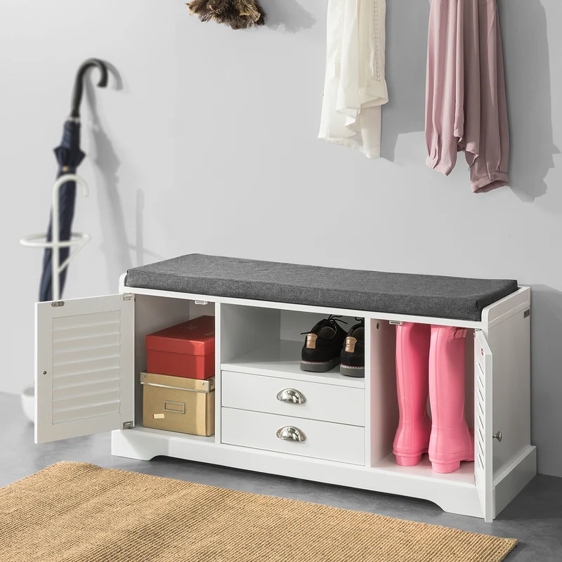 SoBuy FSR71-W Banc à Chaussures avec Coussin Rembourré et Rangement pour Entrée Couloir – 105x37x49 cm, Blanc