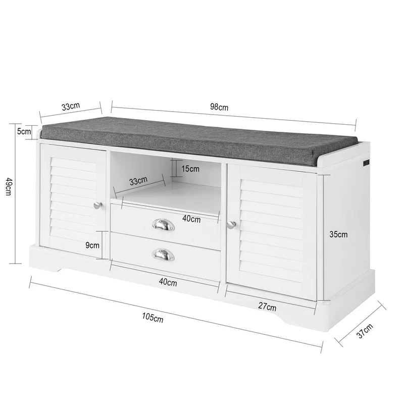 SoBuy FSR71-W Banc à Chaussures avec Coussin Rembourré et Rangement pour Entrée Couloir – 105x37x49 cm, Blanc