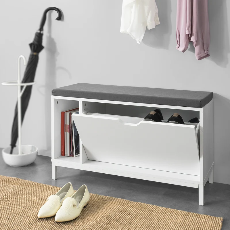 SoBuy FSR70-W Banc de Rangement à Chaussures Armoire à Chaussures 1 Abattant