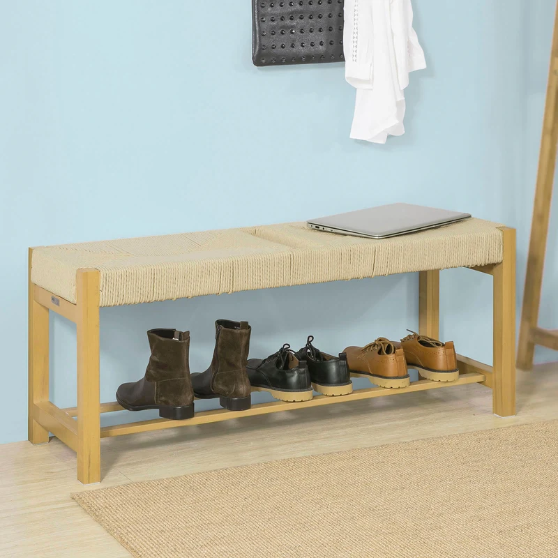 SoBuy FSR68-N Banc à Chaussures Design avec Assise et Rangement pour Entrée Couloir – 110x36x46 cm, Naturel